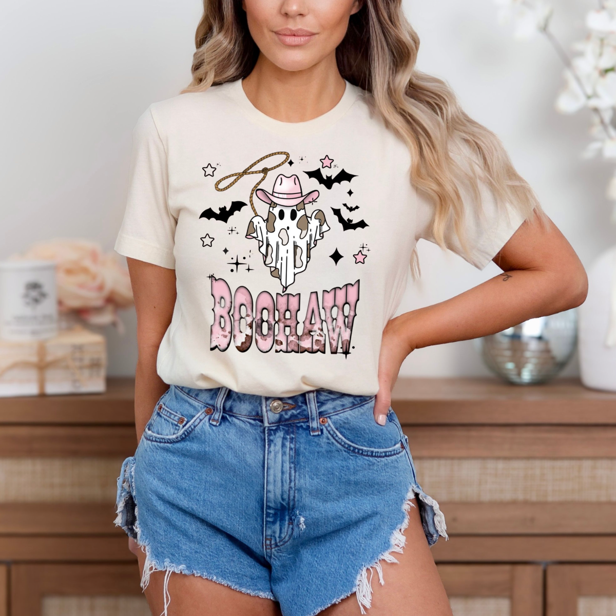 Boo-Haw Ghost Graphic Tee - Unisex Short Sleeve T-Shirt for Halloween Fun