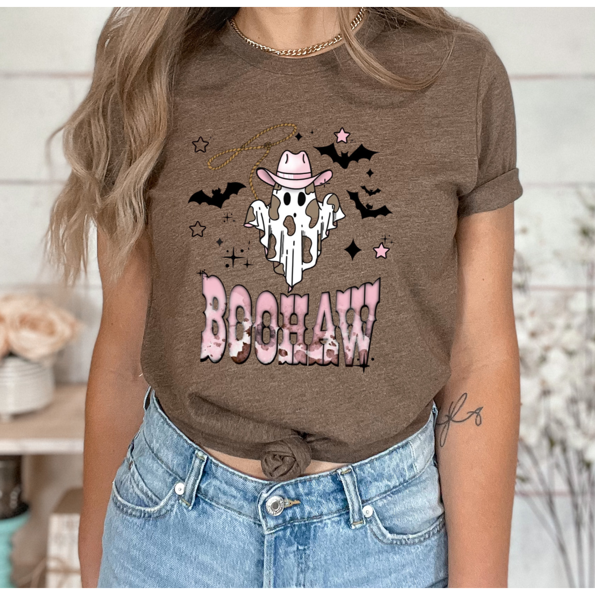 Boo-Haw Ghost Graphic Tee - Unisex Short Sleeve T-Shirt for Halloween Fun