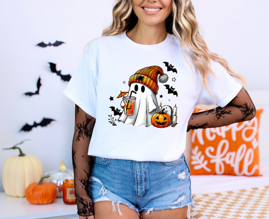 Halloween Ghost Unisex Heavy Cotton Tee - Spooky Vibes & Pumpkin Spice