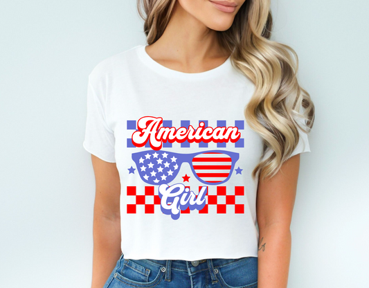 American Girl Crop Top - Fun & Patriotic Women's Tee